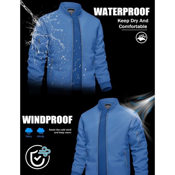 🆕 Men Blue Bomber Jacket Lightweight Casual Spring Fall Windbreaker Zip Up Coat - Picture 2 of 6